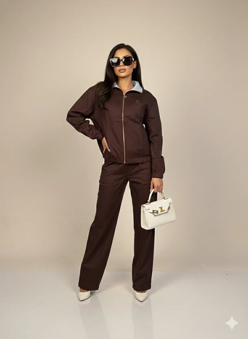 Дамски Ленен Комплект от 2 части, Кафяв