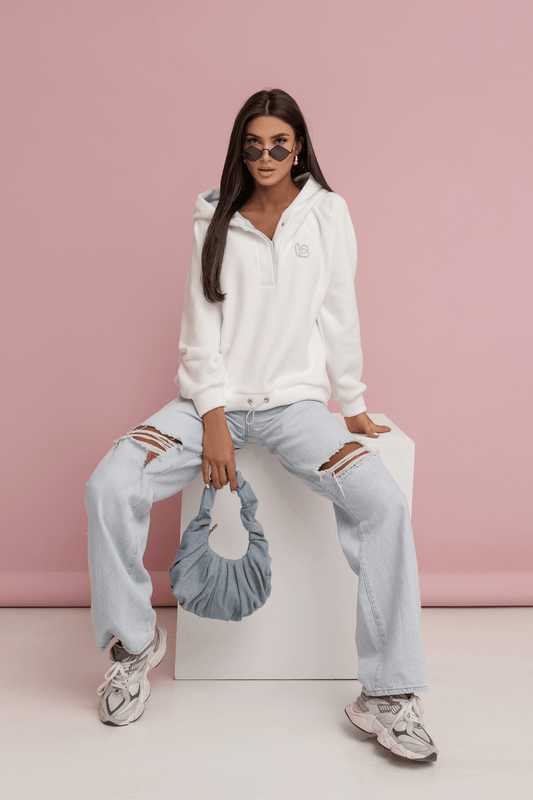 Дамски памучен суитшърт LOOM – Модерен модел в екрю със светлосини акценти LaBalancia Roberto Fashion Store Shirt 5907378519477 UNI