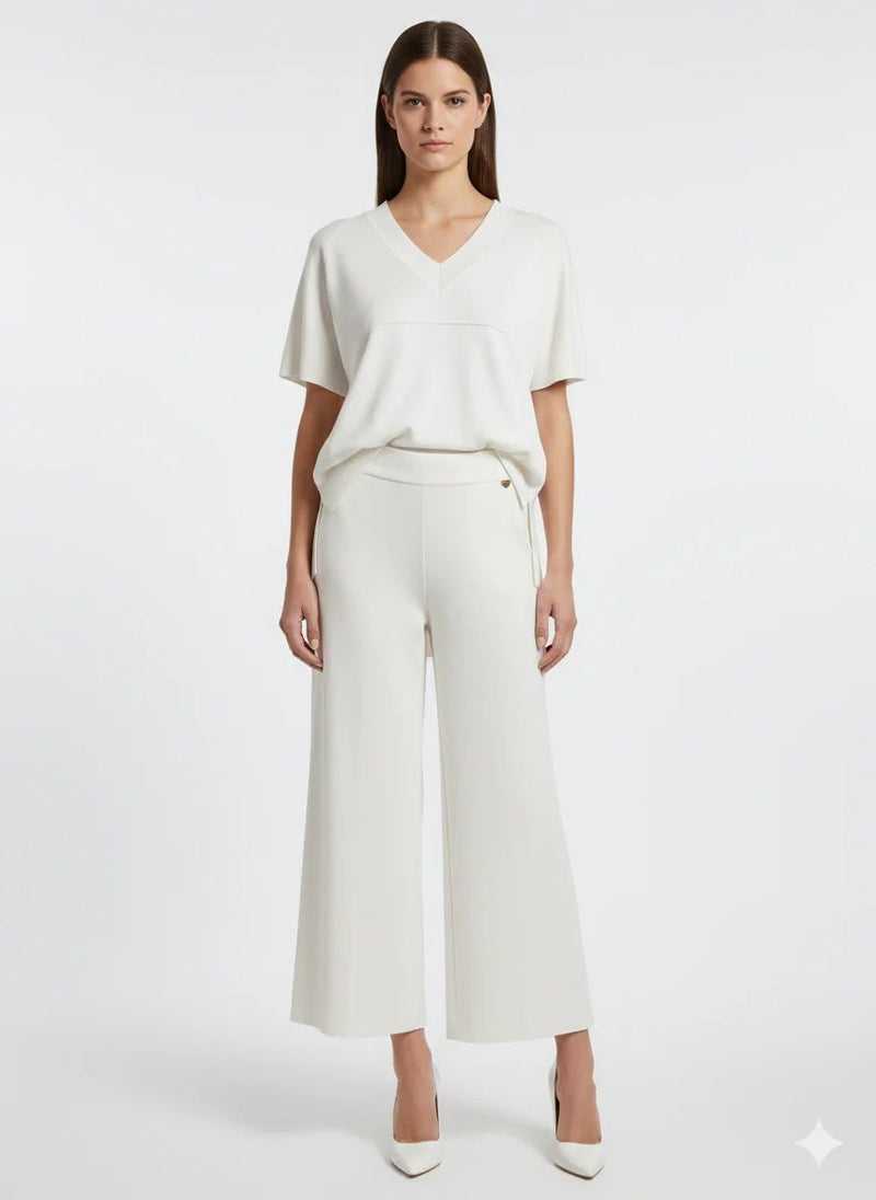 Дамски Плетен Комплект от 2 части, Бял