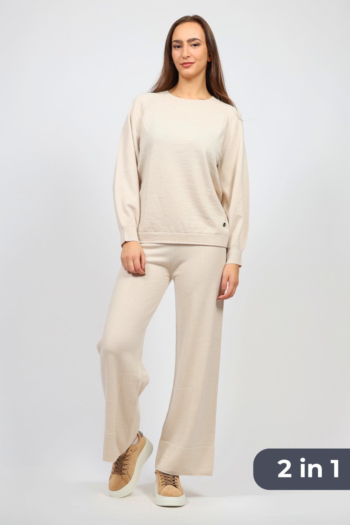 Дамски Плетен Комплект от 2 части, Бял Serianno Collection S Roberto Fashion Store Set SRX1511SETBEIWOLS S Бежов