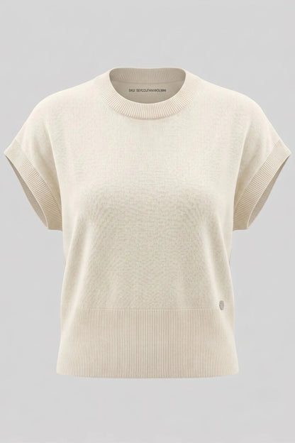 Дамски плетен пуловер с къс ръкав от 100% вълна в бяло Serianno Roberto Fashion Store Sweater SER2207KNIWOLWHI-S S