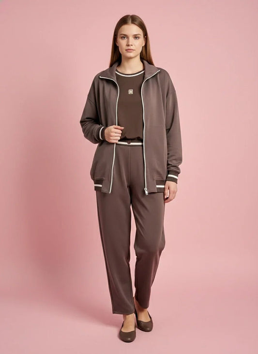 Дамски Спортен Комплект от 3 части с + Размери, Кафяв So Cute Roberto Fashion Store Set SOC1302SETBRO+SZ-L L