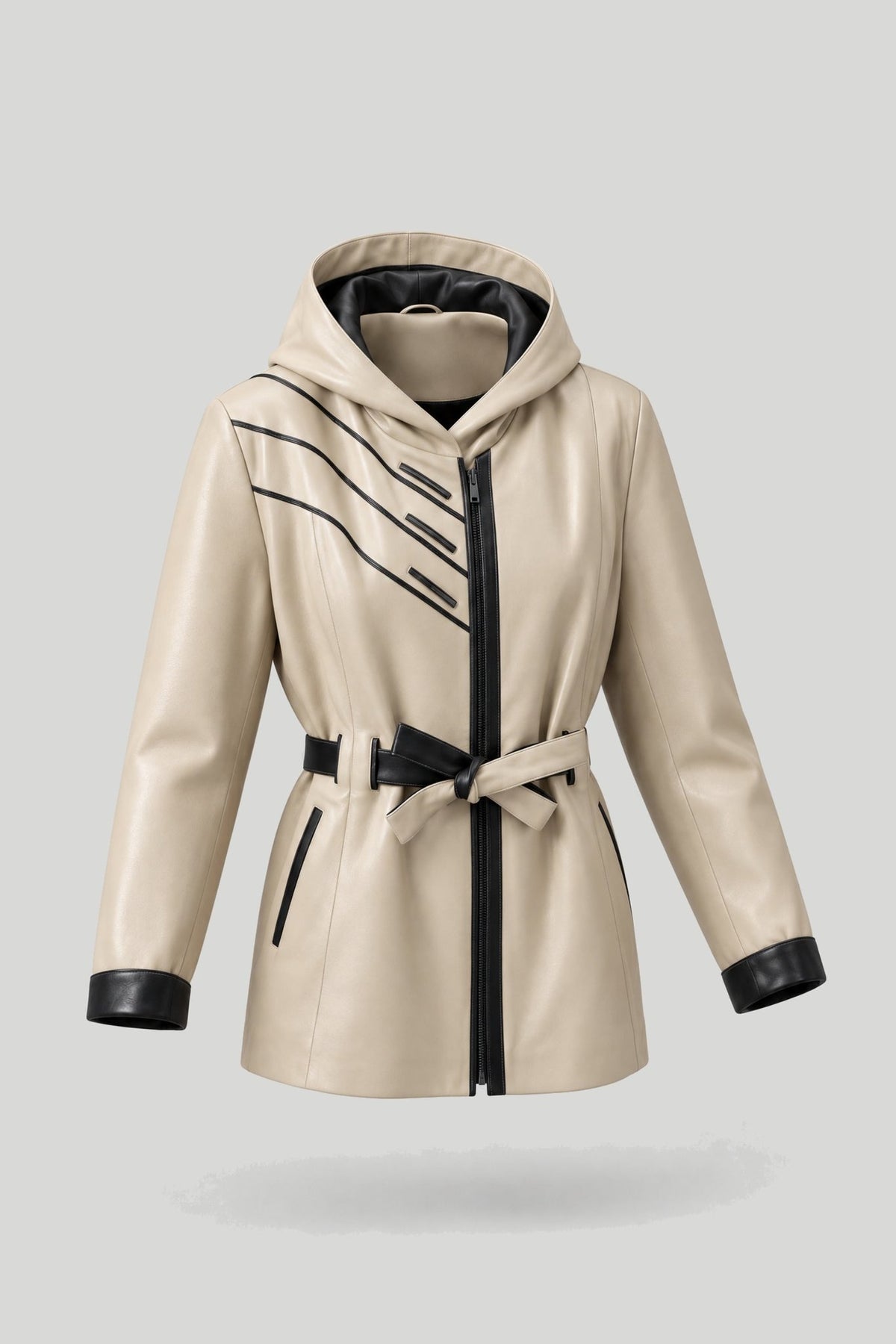 Дамско кожено яке Atina с колан от агнешка кожа, бежово – плюс сайз Roberto&Co Roberto Fashion Store Jacket LEA2511JCKBEIBL+4XL 2XL
