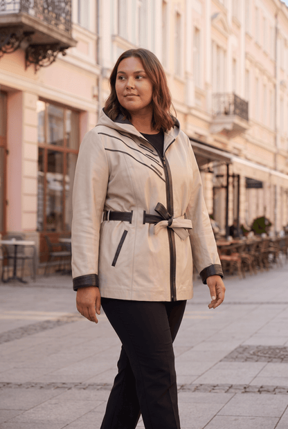Дамско кожено яке Atina с колан от агнешка кожа, бежово – плюс сайз Roberto&Co Roberto Fashion Store Jacket LEA2511JCKBEIBL+4XL 2XL