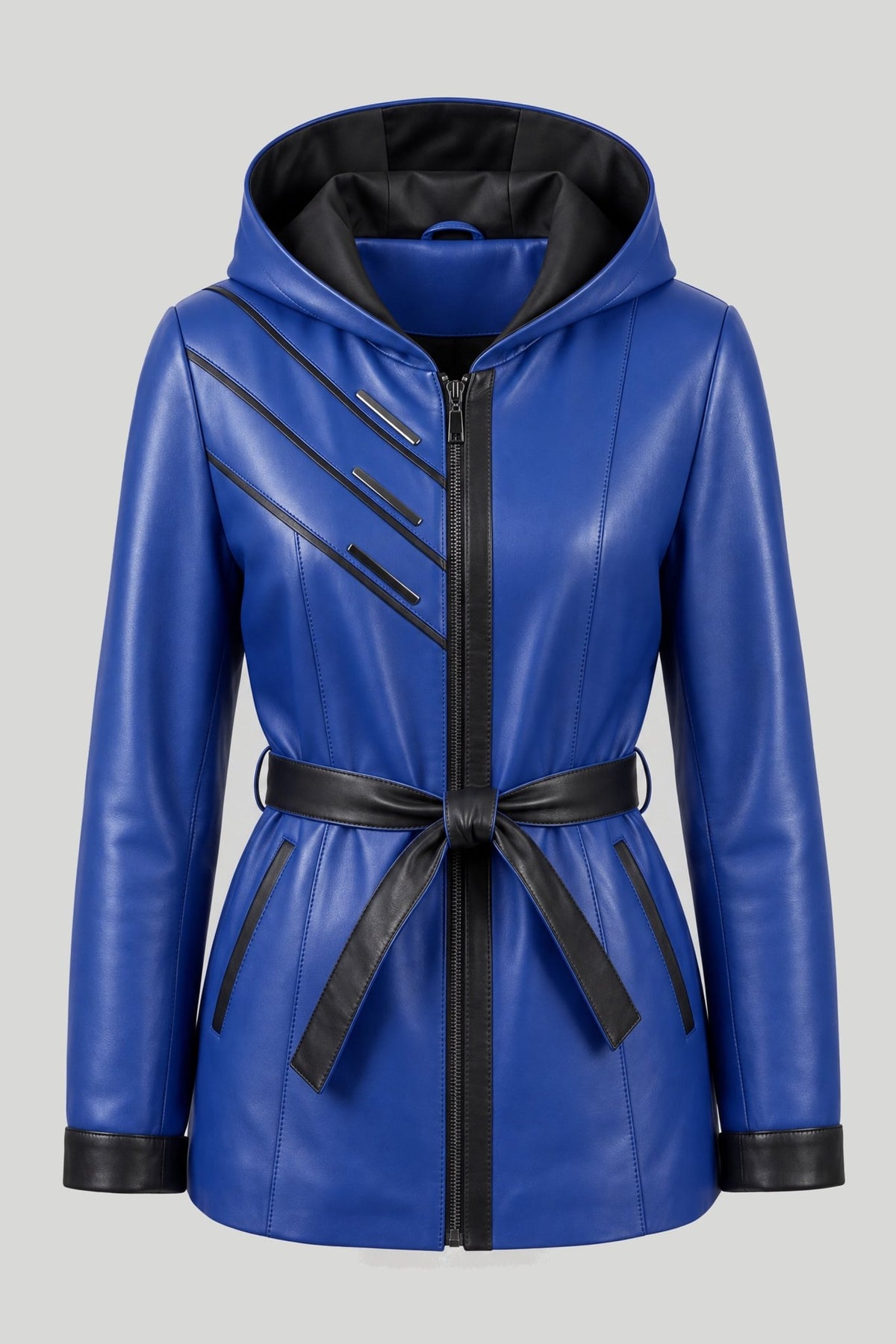 Дамско кожено яке Atina с колан от агнешка кожа, синьо – плюс сайз Roberto&Co Roberto Fashion Store Jacket LEA2511JCKBLUBL+4XL 2XL