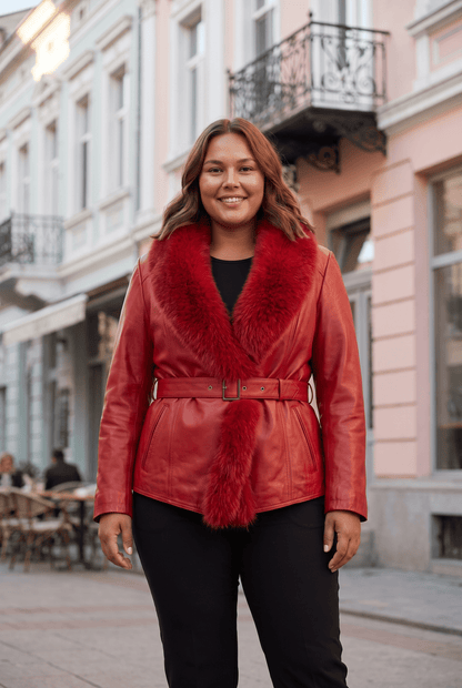 Дамско кожено яке Capodanno, червено, плюс сайз Roberto&Co Roberto Fashion Store Jacket LEA3112JCKREDBL+4XL 2XL