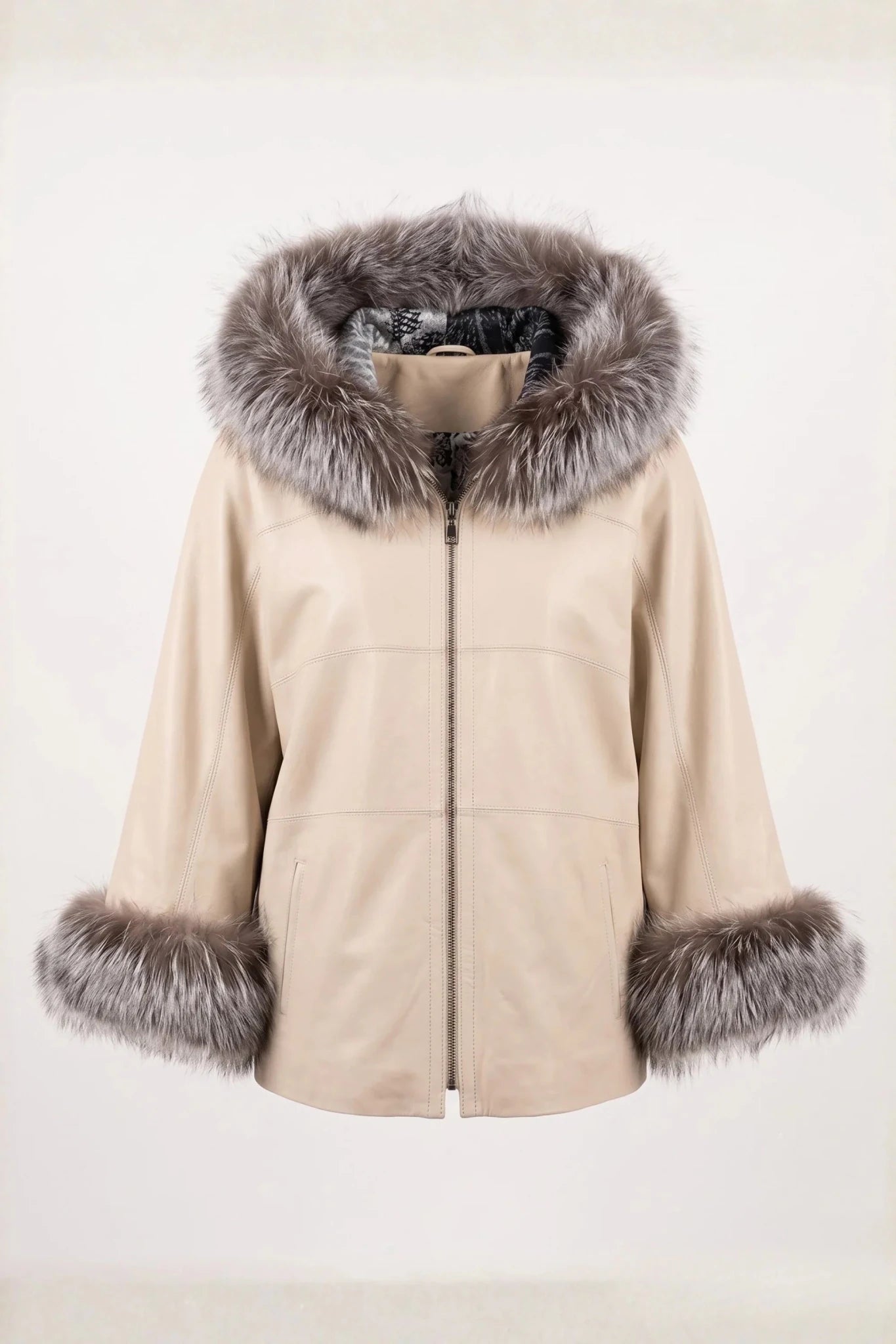 Дамско кожено яке Charmante, двулицево с качулка, бежово Roberto&Co Roberto Fashion Store Jacket LEA0101JCKBEIREV-M XS
