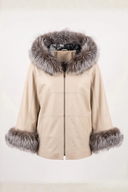 Дамско кожено яке Charmante, двулицево с качулка, бежово, плюс сайз Roberto&Co Roberto Fashion Store Jacket LEA0101JCKBEIRE+4XL 2XL