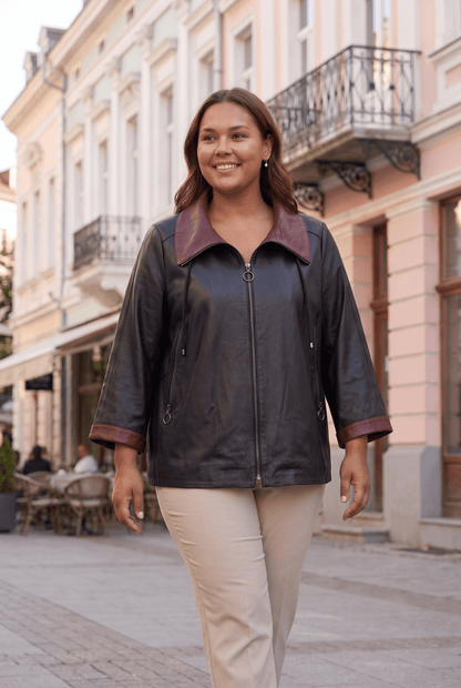 Дамско кожено яке Duomo, черно, плюс сайз Roberto&Co Roberto Fashion Store Jacket LEA0609JCKBLOVS+4XL 2XL