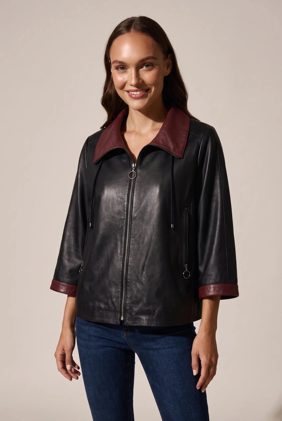 Дамско кожено яке Duomo, черно с червена яка Roberto&Co Roberto Fashion Store Jacket LEA0609JCKBLKOVS-M XS