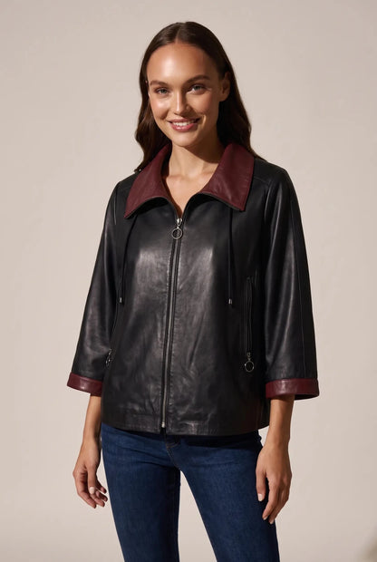 Дамско кожено яке Duomo, черно с червена яка Roberto&Co Roberto Fashion Store Jacket LEA0609JCKBLKOVS-M XS