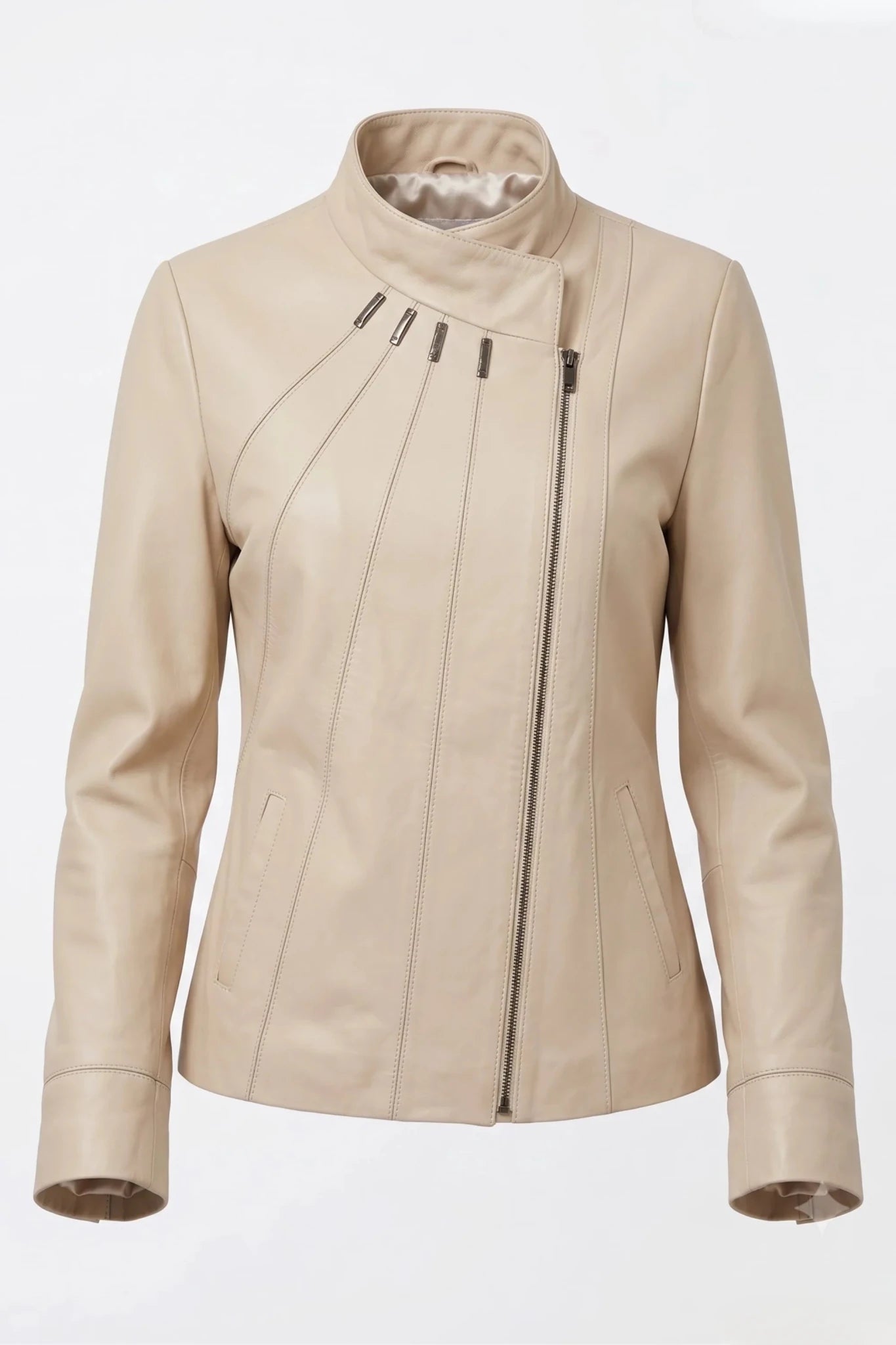 Дамско кожено яке Emerald, бежово, с асиметрично закопчаване с цип Roberto&Co Roberto Fashion Store Jacket LEA0105JCKBEIASM-M XS