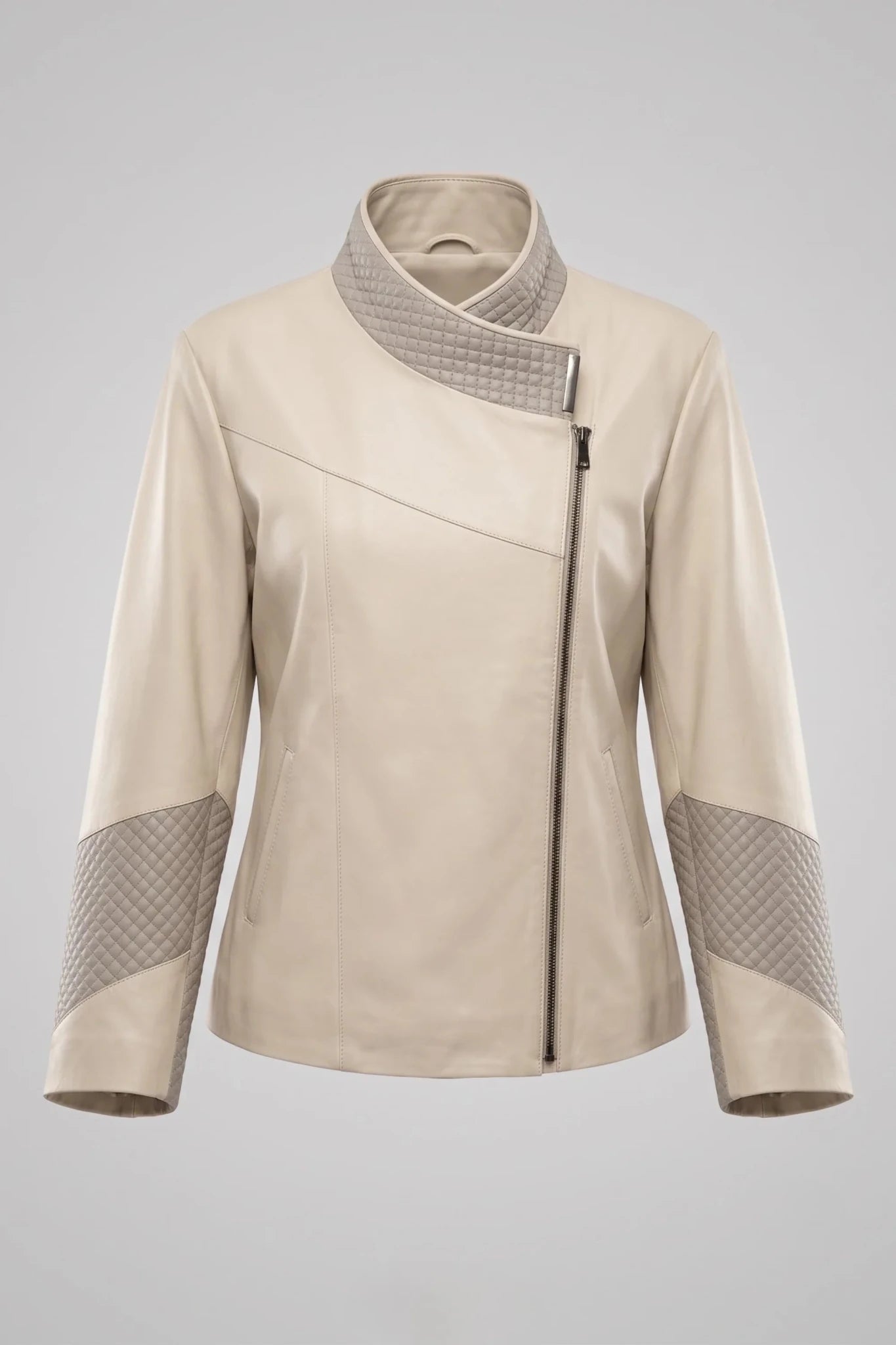 Дамско кожено яке Magnolia, бежово, асиметрично закопчаване, Plus Size Roberto&Co Roberto Fashion Store Jacket LEA0103JCKBEIAS+2XL 2XL
