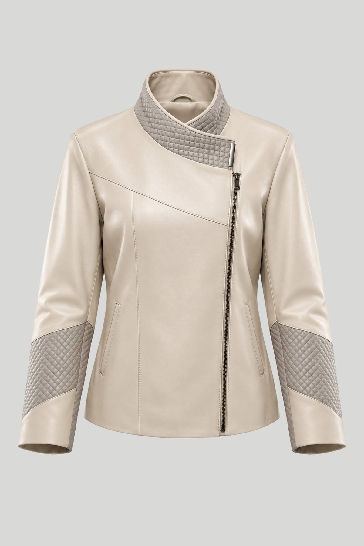 Дамско кожено яке Magnolia, бежово, асиметрично закопчаване, Plus Size Roberto&Co Roberto Fashion Store Jacket LEA0103JCKBEIAS+2XL 2XL