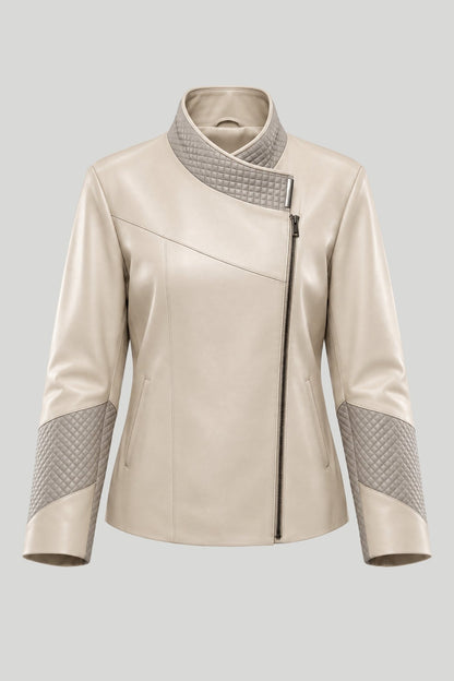 Дамско кожено яке Magnolia, бежово, асиметрично закопчаване, Plus Size Roberto&Co Roberto Fashion Store Jacket LEA0103JCKBEIAS+2XL 2XL
