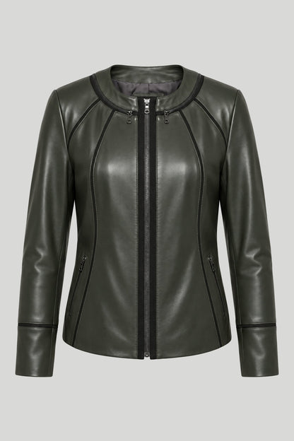 Дамско кожено яке Palermo, зелено, без яка, плюс сайз Roberto&Co Roberto Fashion Store Jacket LEA2103JCKGRNVL+4XL 2XL