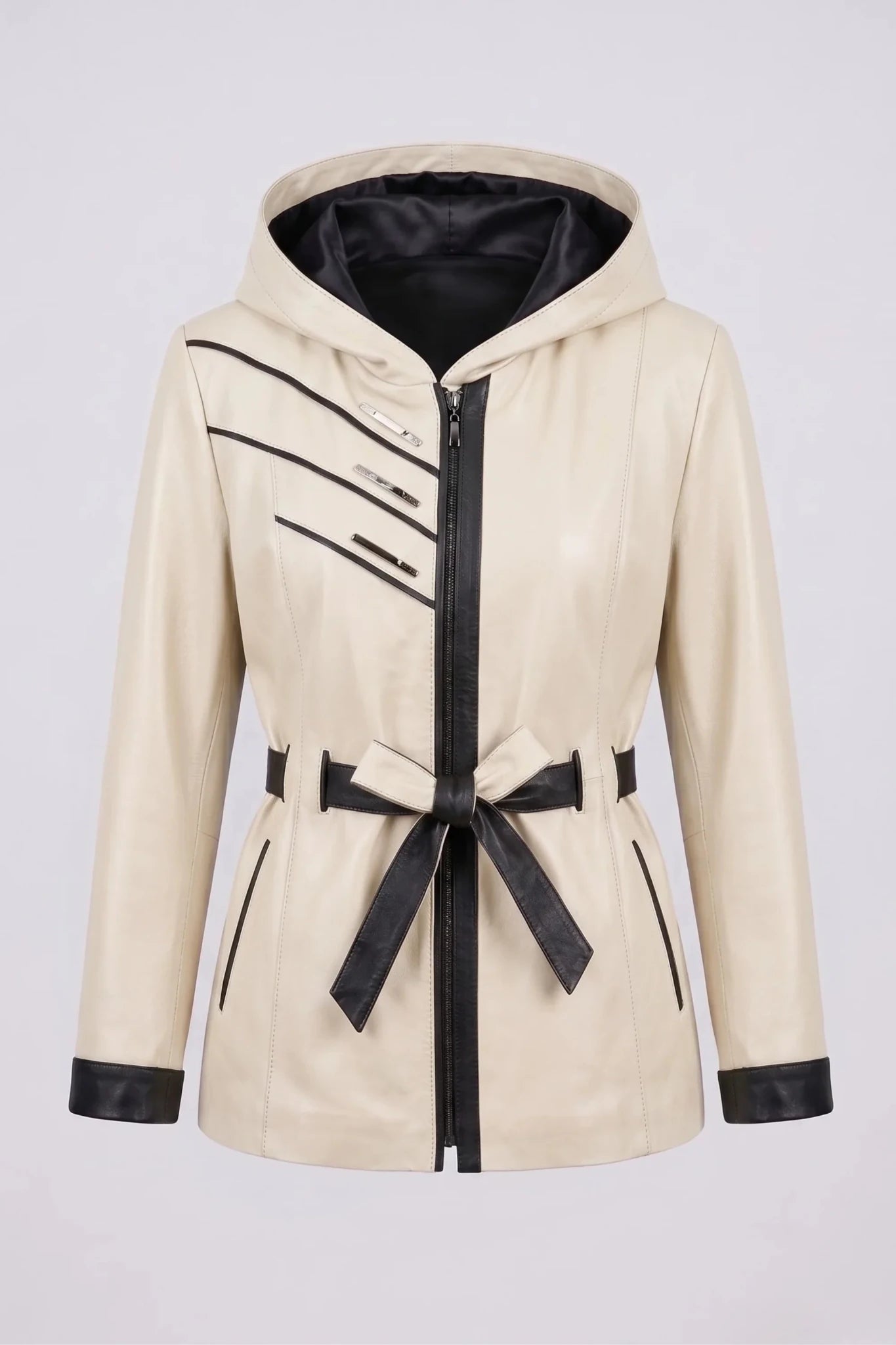 Дамско кожено яке с колан от агнешка кожа, кремаво Roberto&Co Roberto Fashion Store Jacket LEA2511JCKCRMBLT-3XL XL