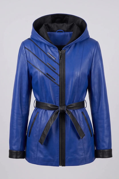 Дамско кожено яке с колан от агнешка кожа, синьо Roberto&Co Roberto Fashion Store Jacket LEA2511JCKBLUBLT-M XS