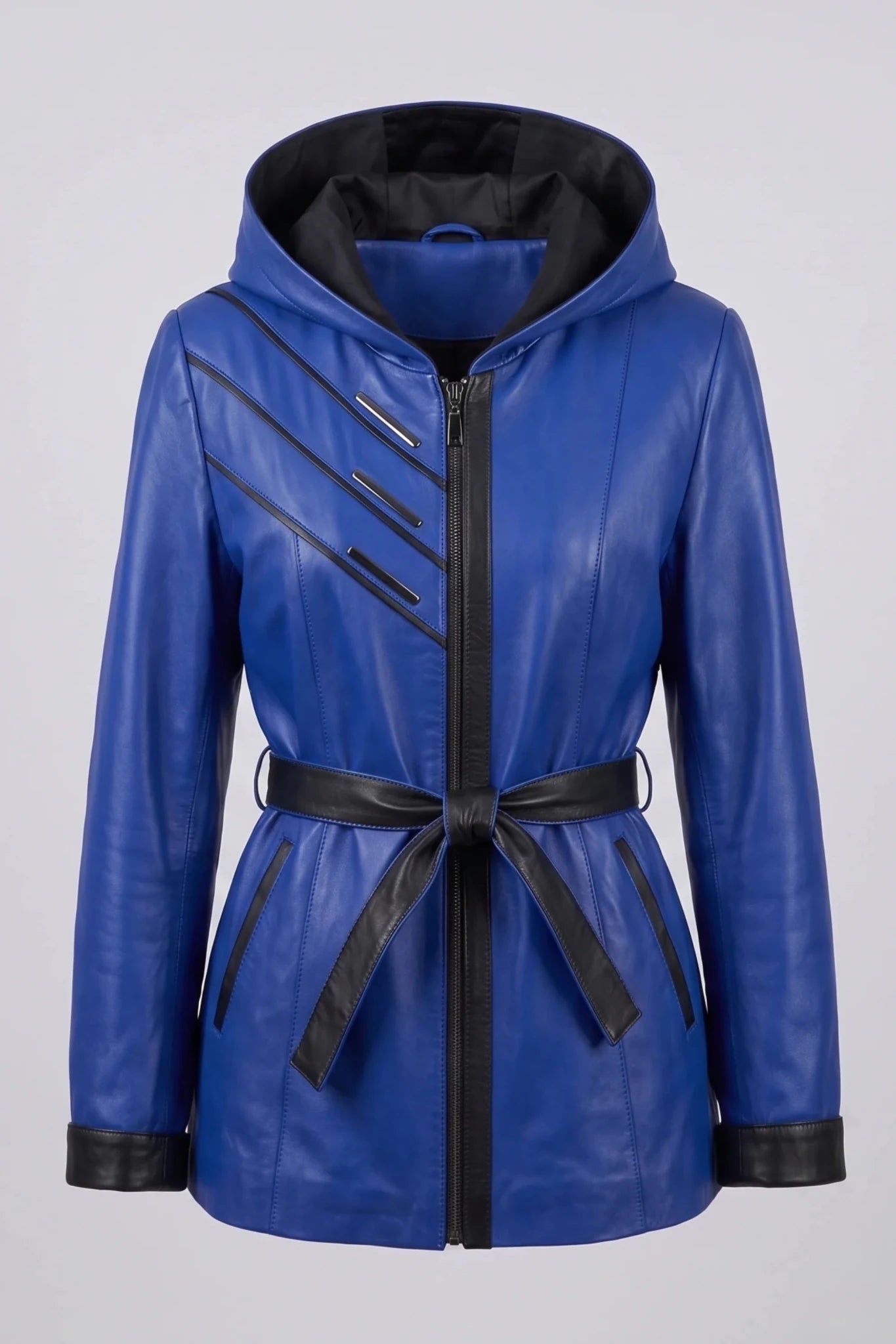 Дамско кожено яке с колан от агнешка кожа, синьо - Плюс размери Roberto&Co Roberto Fashion Store Jacket LEA2511JCKBLUBL+6XL 4XL