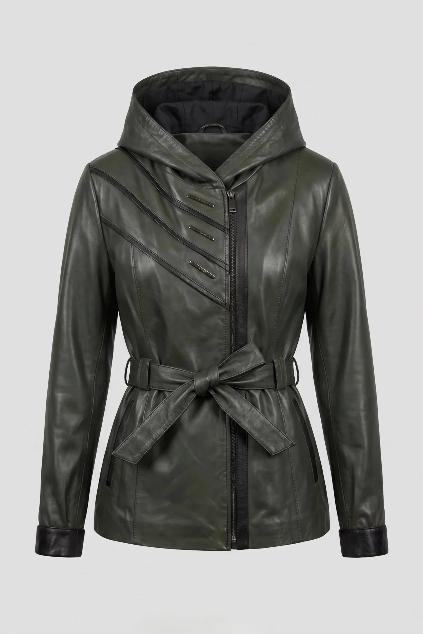Дамско кожено яке с колан от агнешка кожа, зелено - Плюс размери Roberto&Co Roberto Fashion Store Jacket LEA2511JCKGRNBL+7XL 5XL