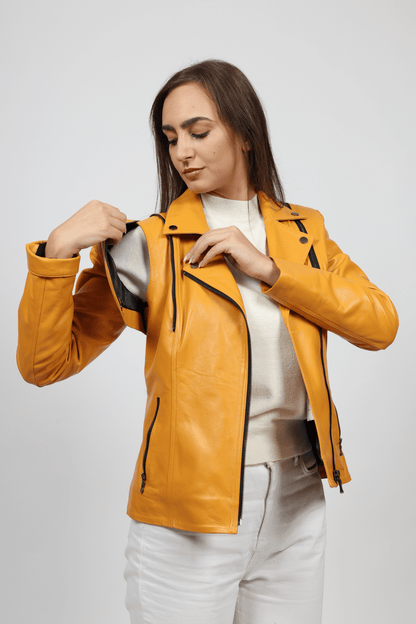 Дамско Кожено Яке, Жълт