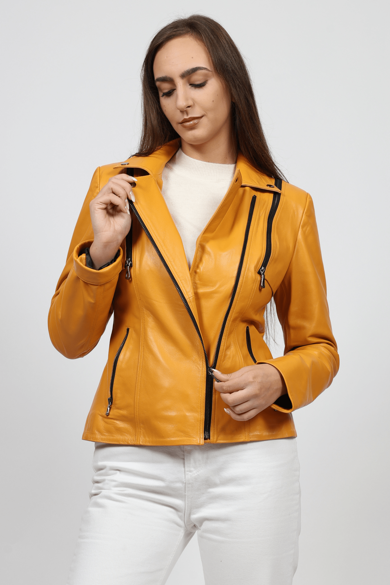 Дамско Кожено Яке, Жълт