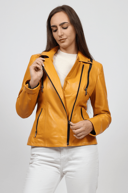 Дамско Кожено Яке, Жълт