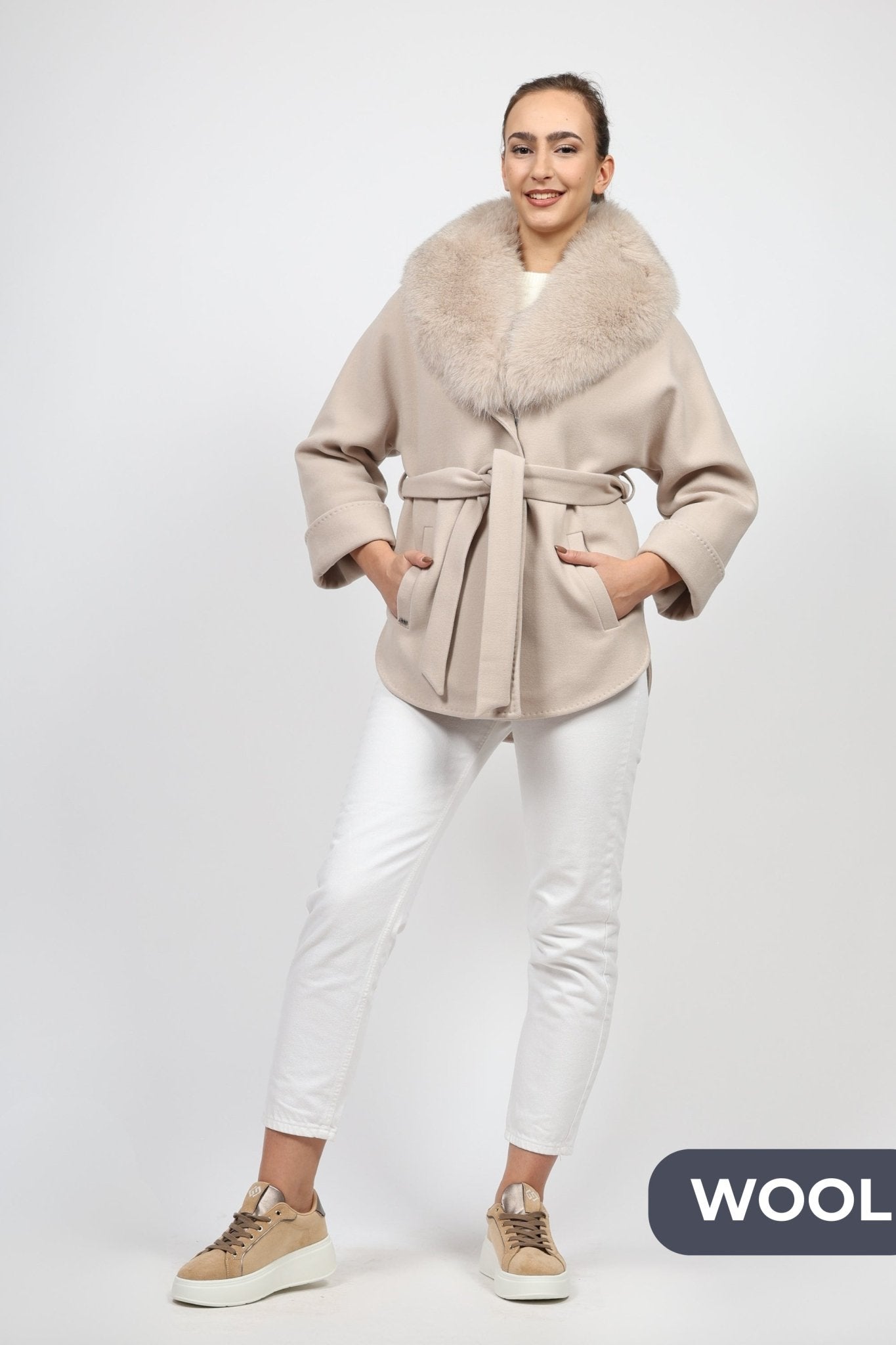 Дамско Палто, Бежов Modalinea Roberto Fashion Store Coat MDL1311COABEIFUR38 38 Бежов