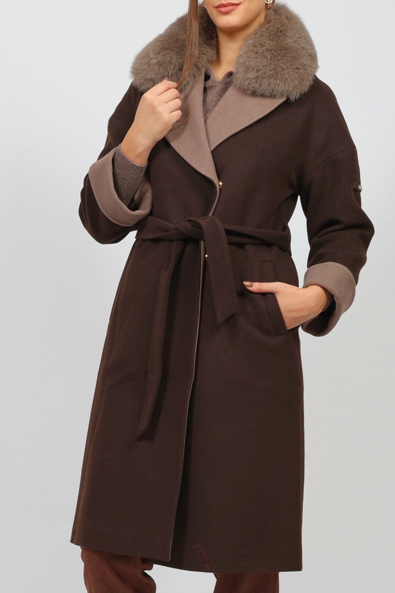 Дамско Палто, Кафяв Modalinea Roberto Fashion Store Coat MDL1711COABRWTRK38 38 Кафяв