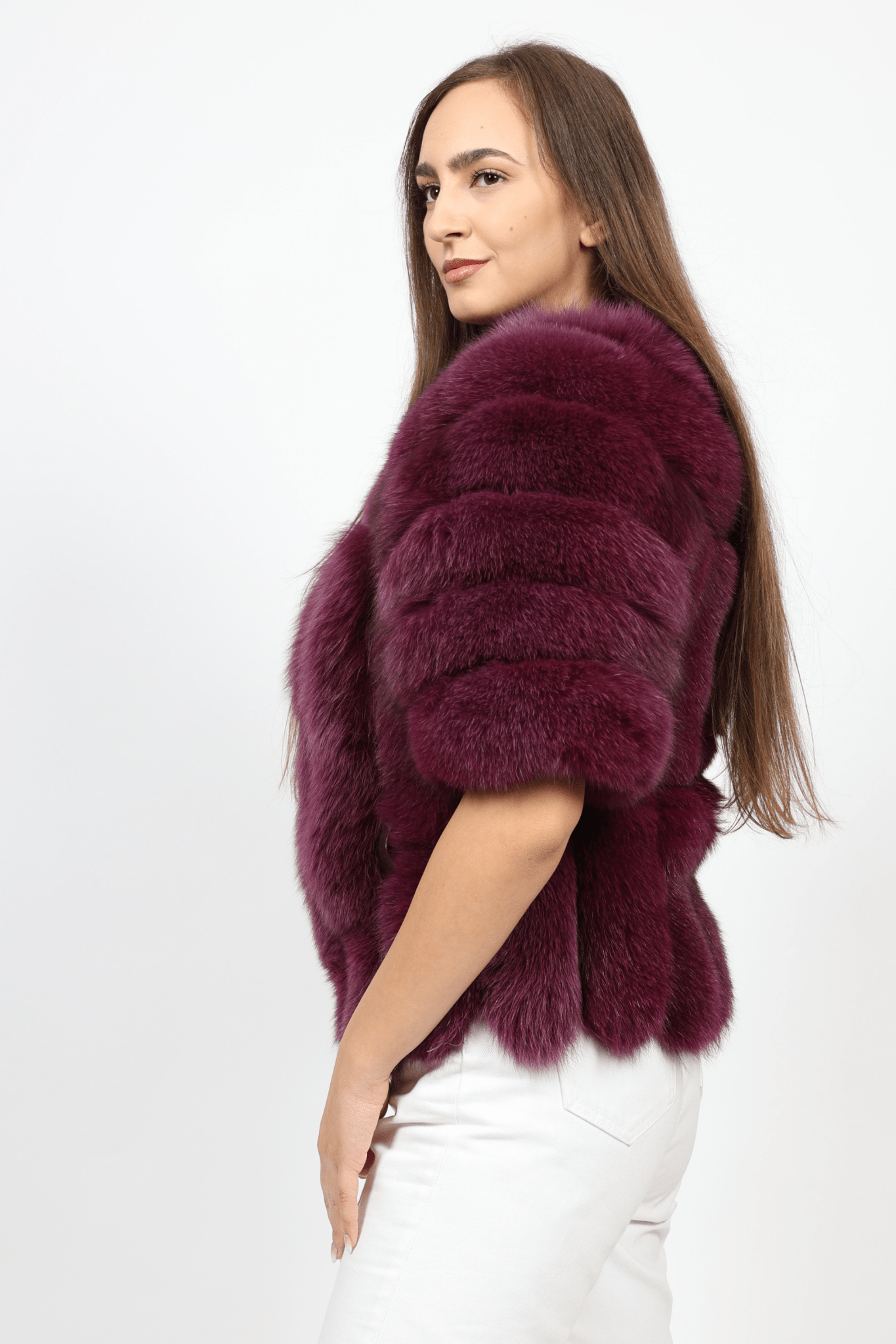 Дамско Палто с Косъм, Бургунди