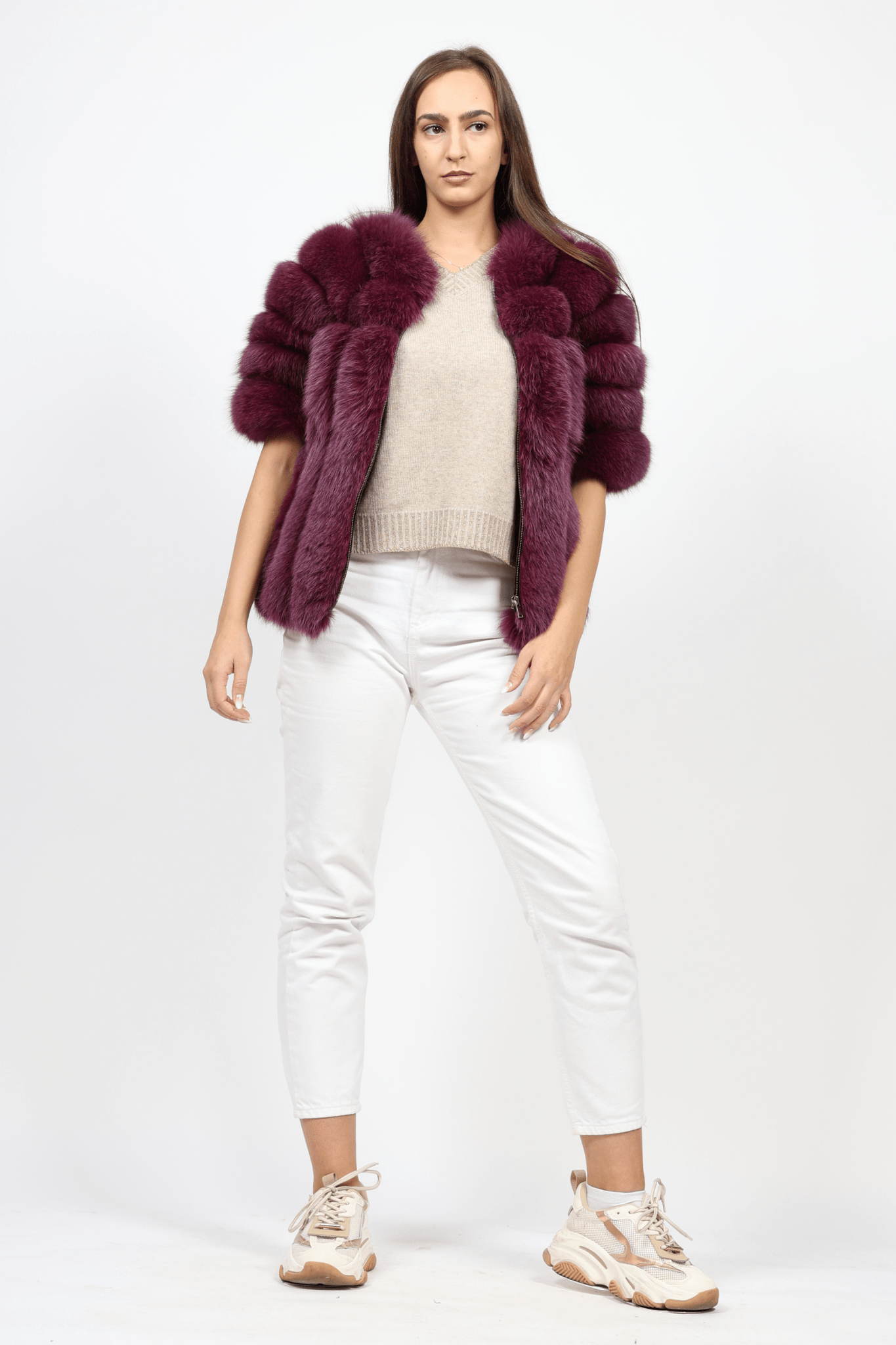 Дамско Палто с Косъм, Бургунди