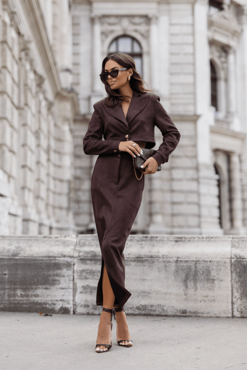 Елегантен комплект WARRIS - кафяво (марнирока и пола) LaBalancia Roberto Fashion Store Set 5907378514748 M/L