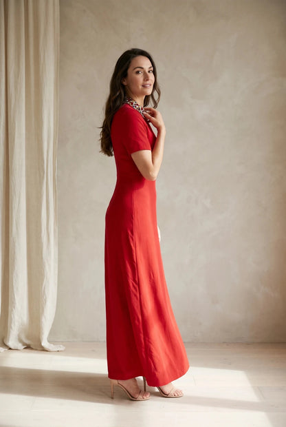 Елегантна дълга рокля VIPART - червено VIPART Roberto Fashion Store Dress VPR0907DRSREDLNG-38 38