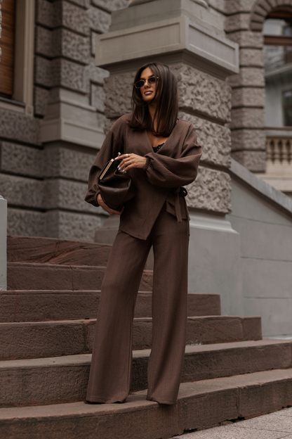 Дамски комплект SIENNA с пуловер, кафяв