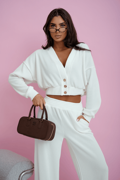 Копринен комплект MEGGI от велурен шнурован контур – кремав (Ecru) LaBalancia Roberto Fashion Store Set 5907378520121 XS/S