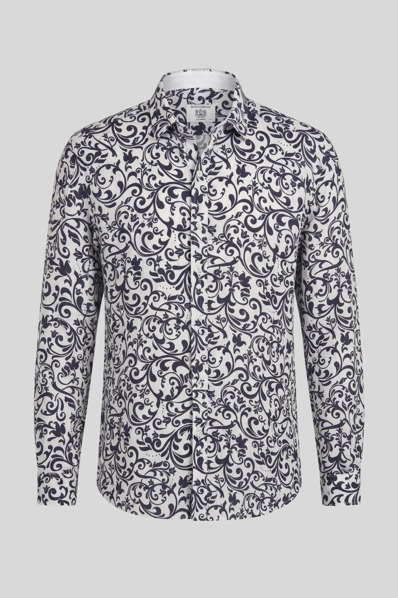 Мъжка ленена риза с дълъг ръкав в бяло и синьо Roberto&Co Roberto Fashion Store Shirt MCM0808SHRDSNLNNM M