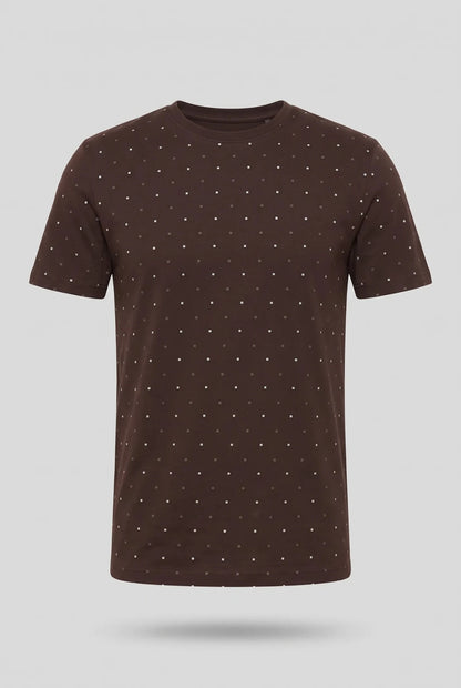 Мъжка памучна тениска с десен на точки в цвят Тъмен шоколад Medicine Roberto Fashion Store T-shirt RS26TSM020-89A-S S