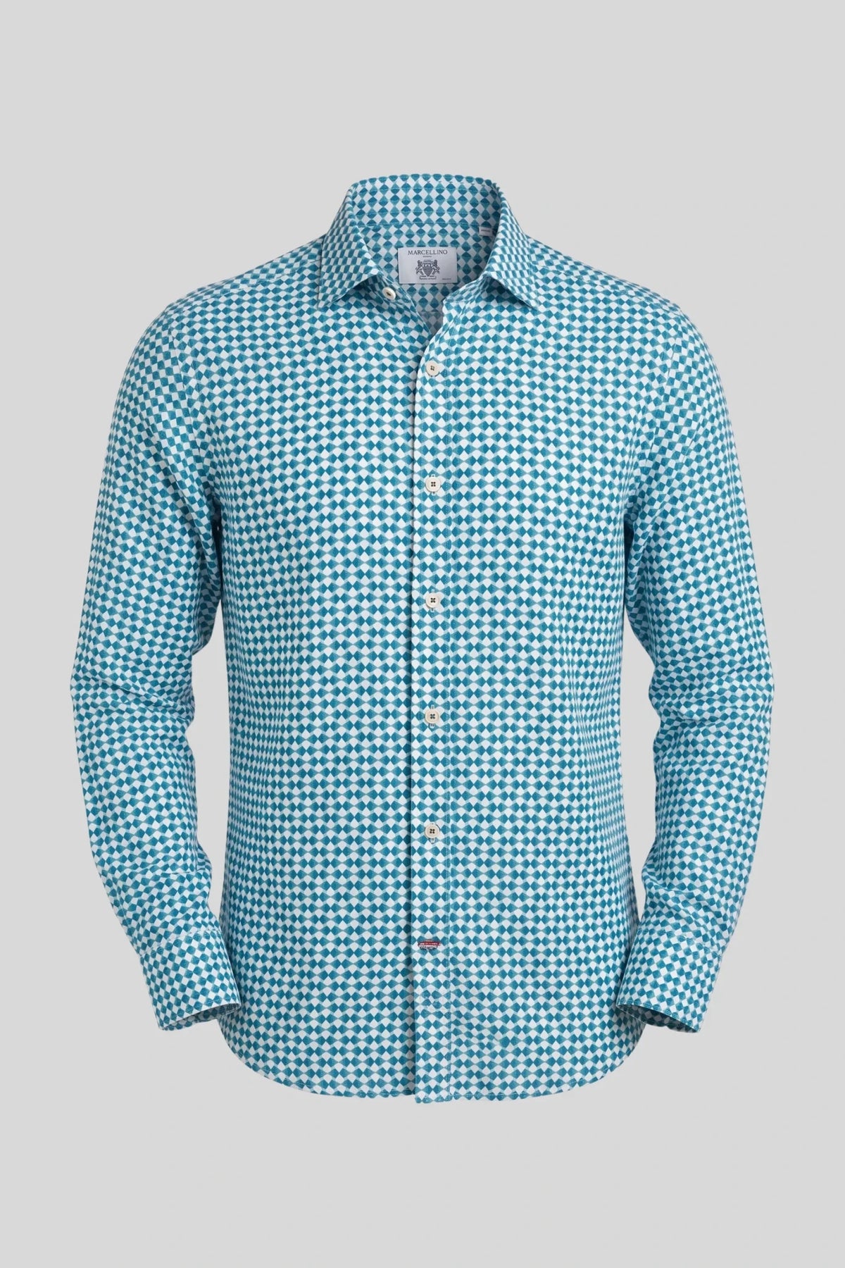 Мъжка риза с дълъг ръкав, бяло-зелен геометричен принт Roberto&Co Roberto Fashion Store Shirt MCM0808SHRGEOCOTM M