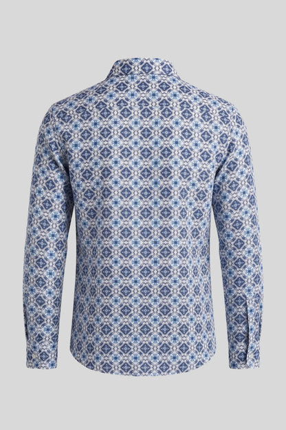 Мъжка риза с дълъг ръкав, син флорален принт, бяла основа Roberto&Co Roberto Fashion Store Shirt MCM0808SHRBLUWHIM M