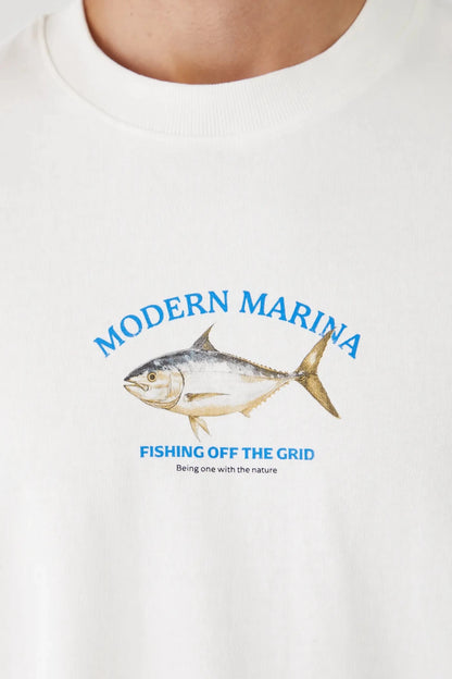 Мъжка тениска с абстрактен арт принт "Shark" в бял цвят Medicine Roberto Fashion Store T-shirt RW25TSM101-01X-S S