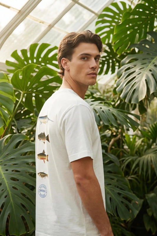 Мъжка тениска с абстрактен арт принт "Shark" в бял цвят Medicine Roberto Fashion Store T-shirt RW25TSM101-01X-S S
