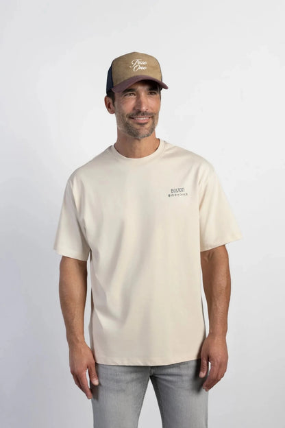 Мъжка тениска с щампа - Екрю Boston Roberto Fashion Store T-shirt MAY83007431-S S