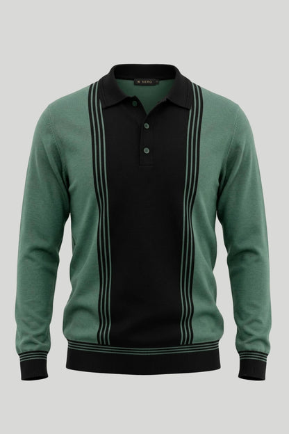 Мъжки памучен пуловер с поло яка в зелено и черно Roberto&Co Roberto Fashion Store Sweater NRO0808KNIGRNCLRS S