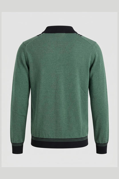 Мъжки памучен пуловер с поло яка в зелено и черно Roberto&Co Roberto Fashion Store Sweater NRO0808KNIGRNCLRS S
