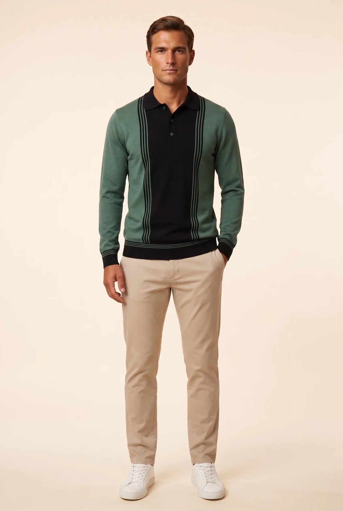 Мъжки памучен пуловер с поло яка в зелено и черно Roberto&Co Roberto Fashion Store Sweater NRO0808KNIGRNCLRS S