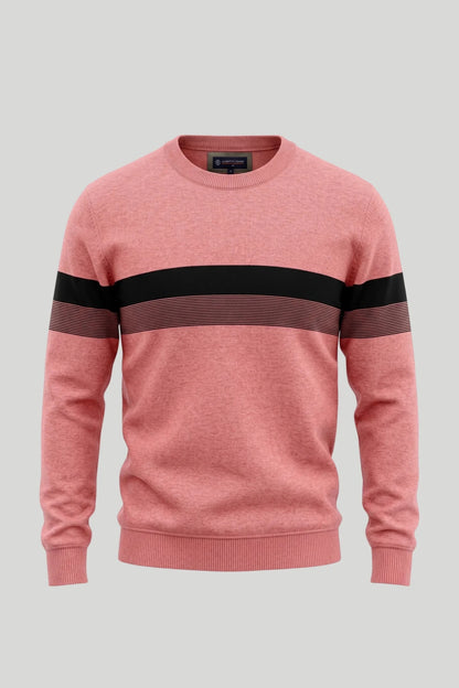 Мъжки памучен пуловер в розово с черна лента на гърдите Roberto&Co Roberto Fashion Store Sweater LGT0808KNIPINSTRS S