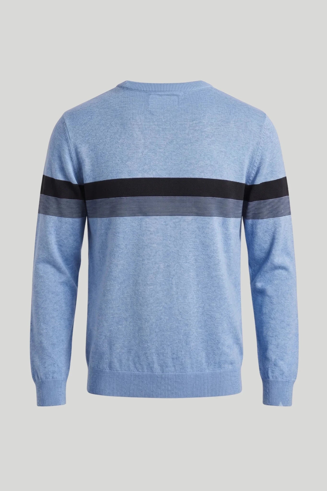 Мъжки памучен пуловер в светлосиньо с черна лента на гърдите Roberto&Co Roberto Fashion Store Sweater LGT0808KNIBLUSTRS S