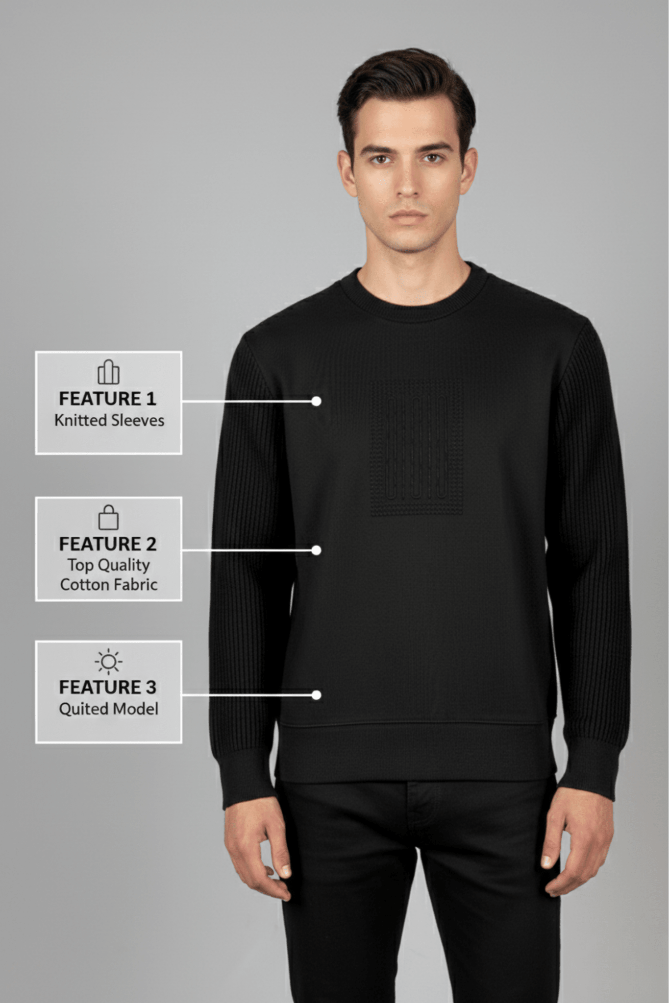 Мъжки Спортен Суичърт с плетени ръкави, Черен Giotelli Roberto Fashion Store Jacket GIO2701SWEBLKKNIS S