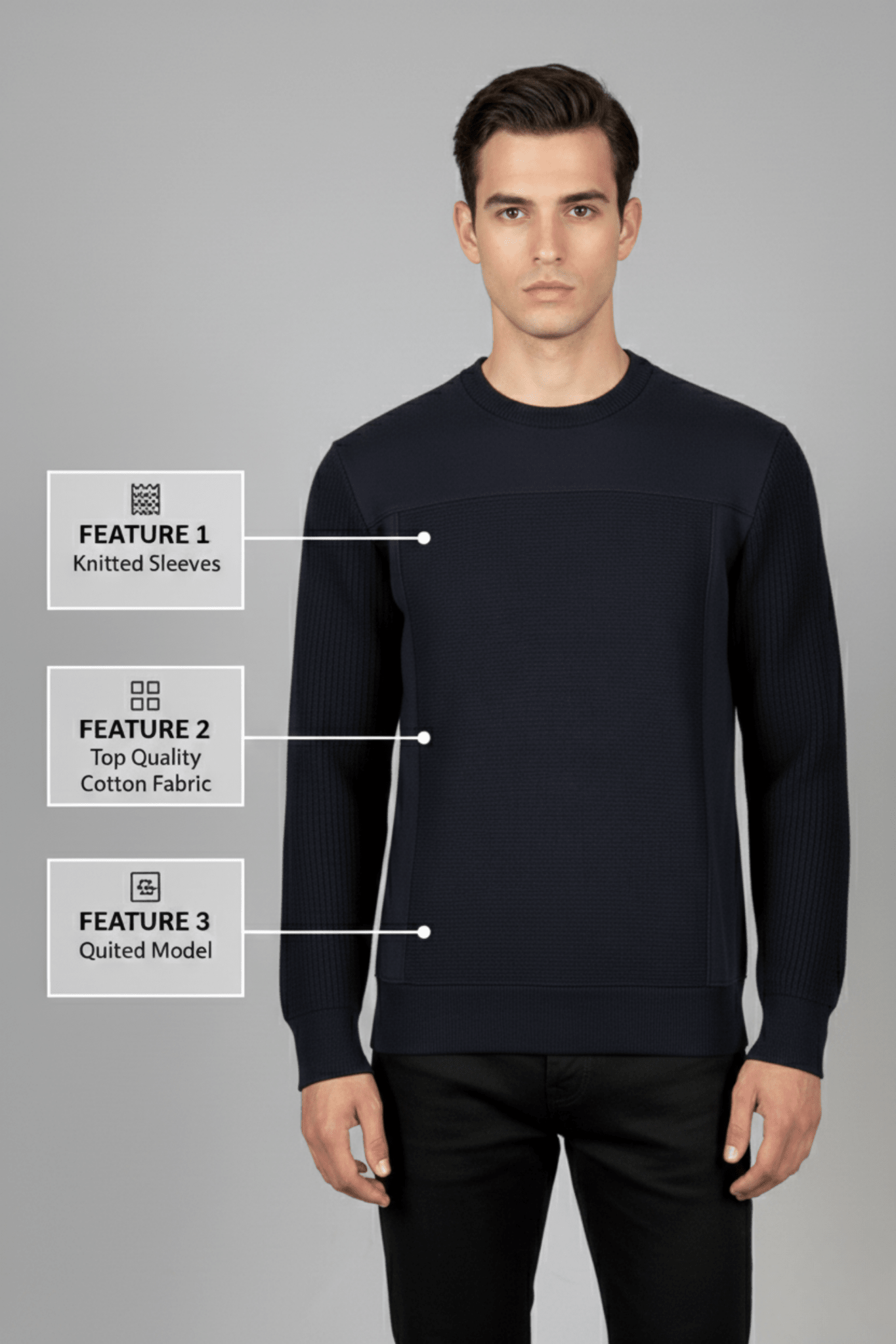 Мъжки Спортен Суичърт с плетени ръкави, Син Giotelli Roberto Fashion Store Jacket GIO2701SWEBLUKNIS S