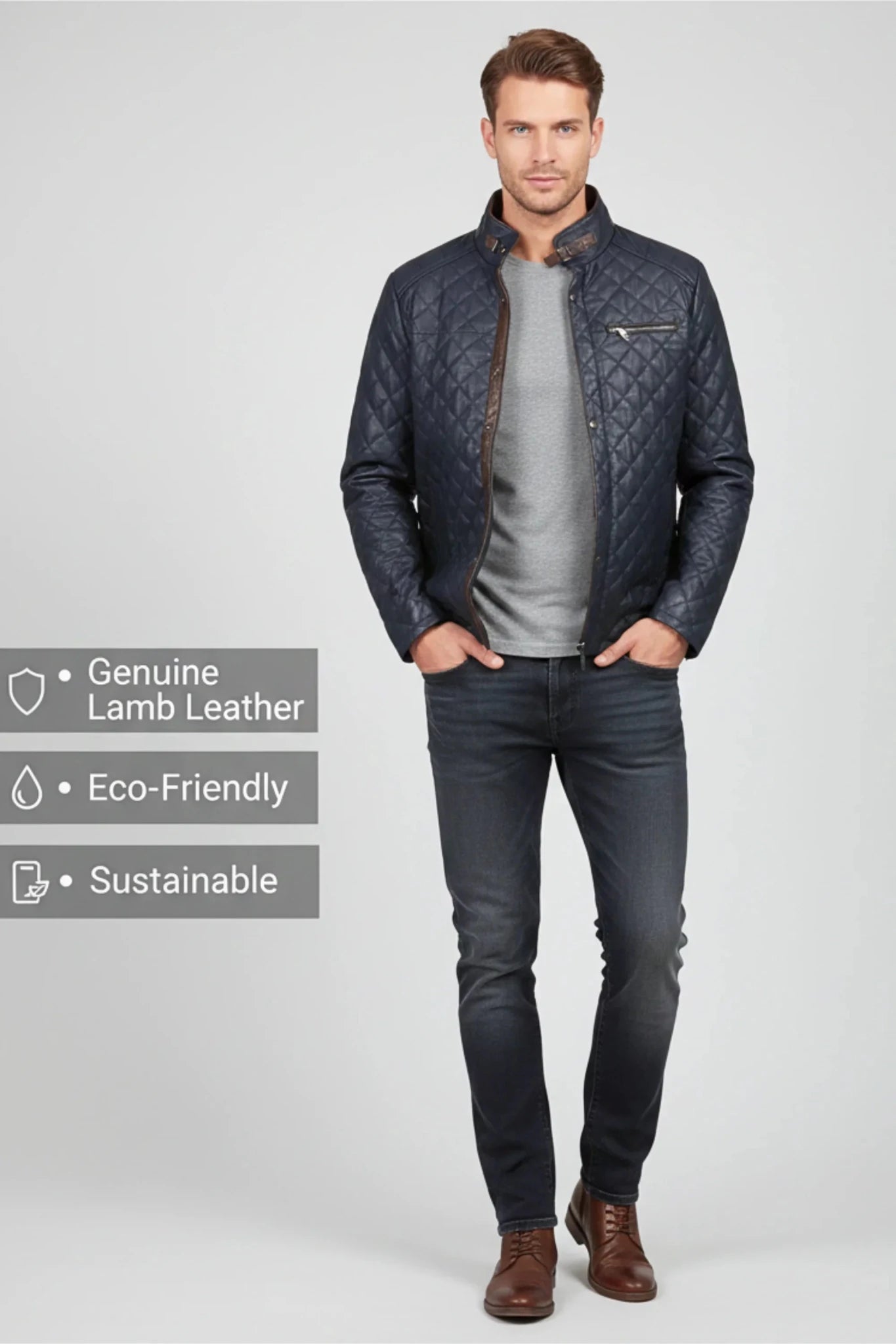 Мъжко Кожено Сако - Яке, Син Roberto Fashion Roberto Fashion Store Jacket LEA2701JACNAVCLSXL M